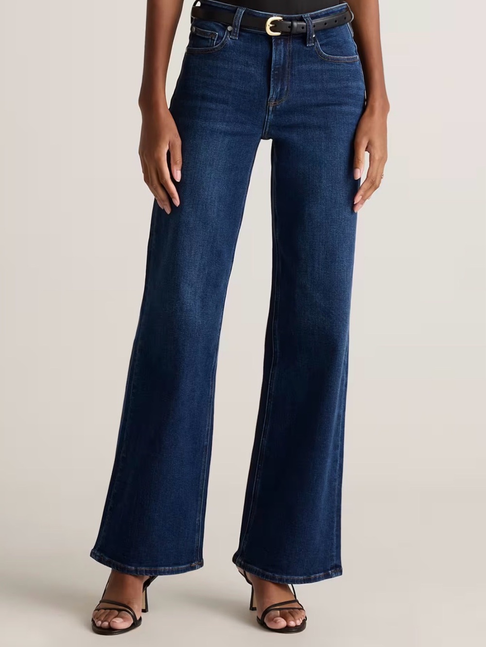Quince High-Rise Wide-Leg Jeans in Dark Blue